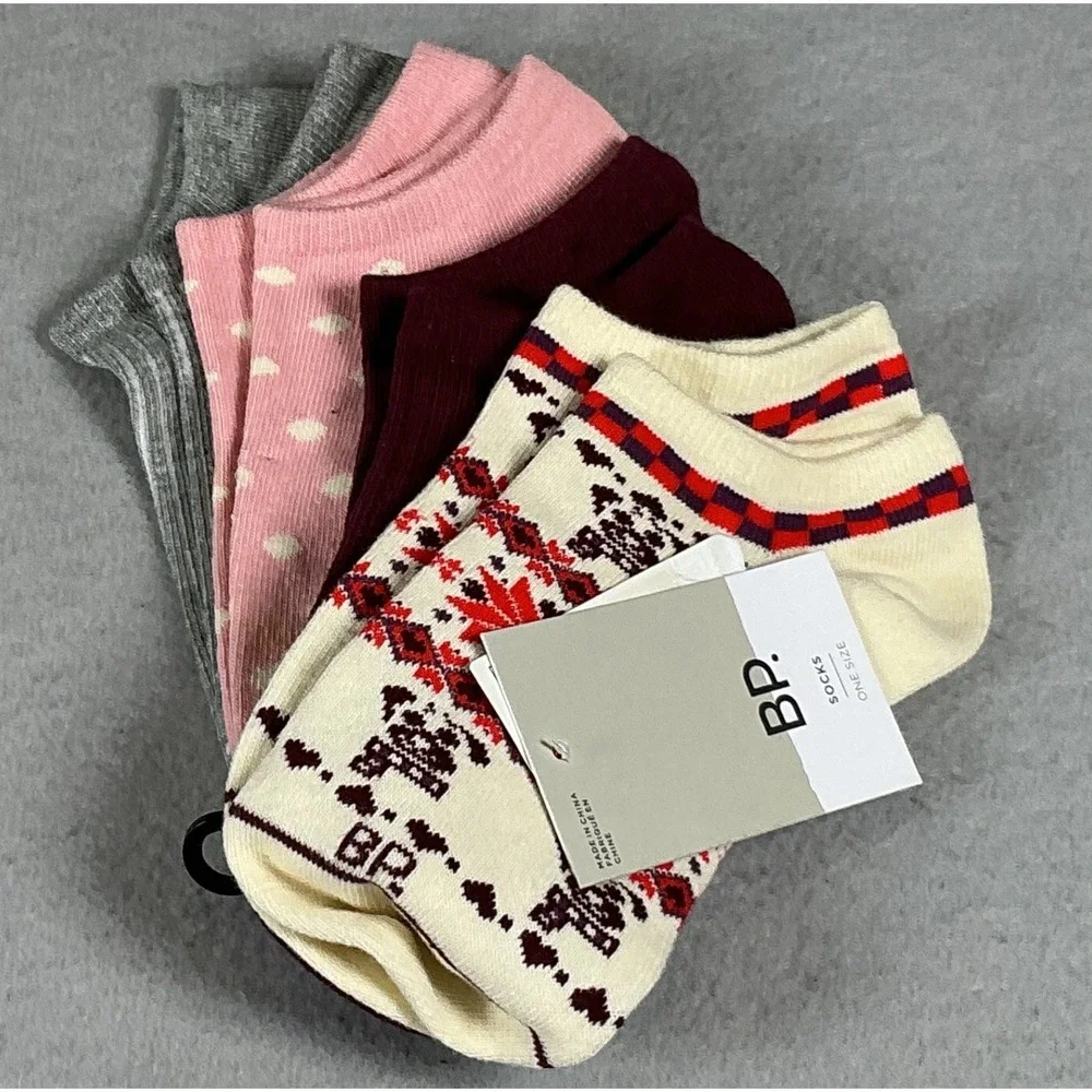 BP by Nordstrom 4 Pair No Show Socks One Size Organic Cotton Fair Isle NWT